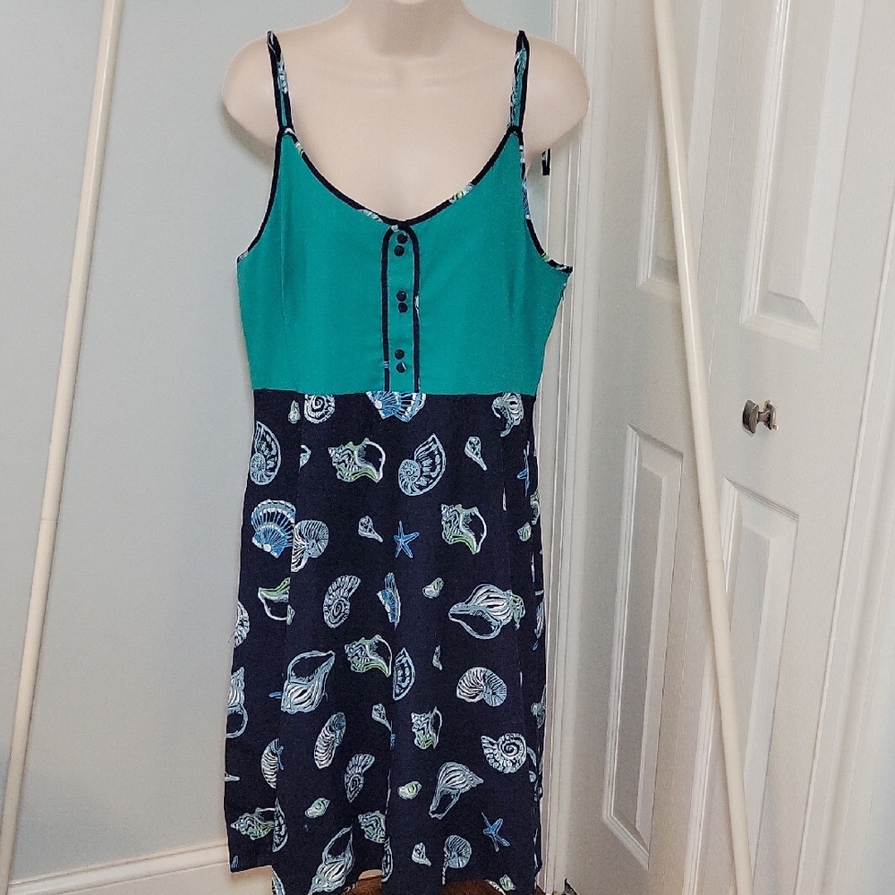 Modcloth Waiting by the Sea Navy Blue and Green Retro Styling Dress NWOT Sz XL - Picture 4 of 9